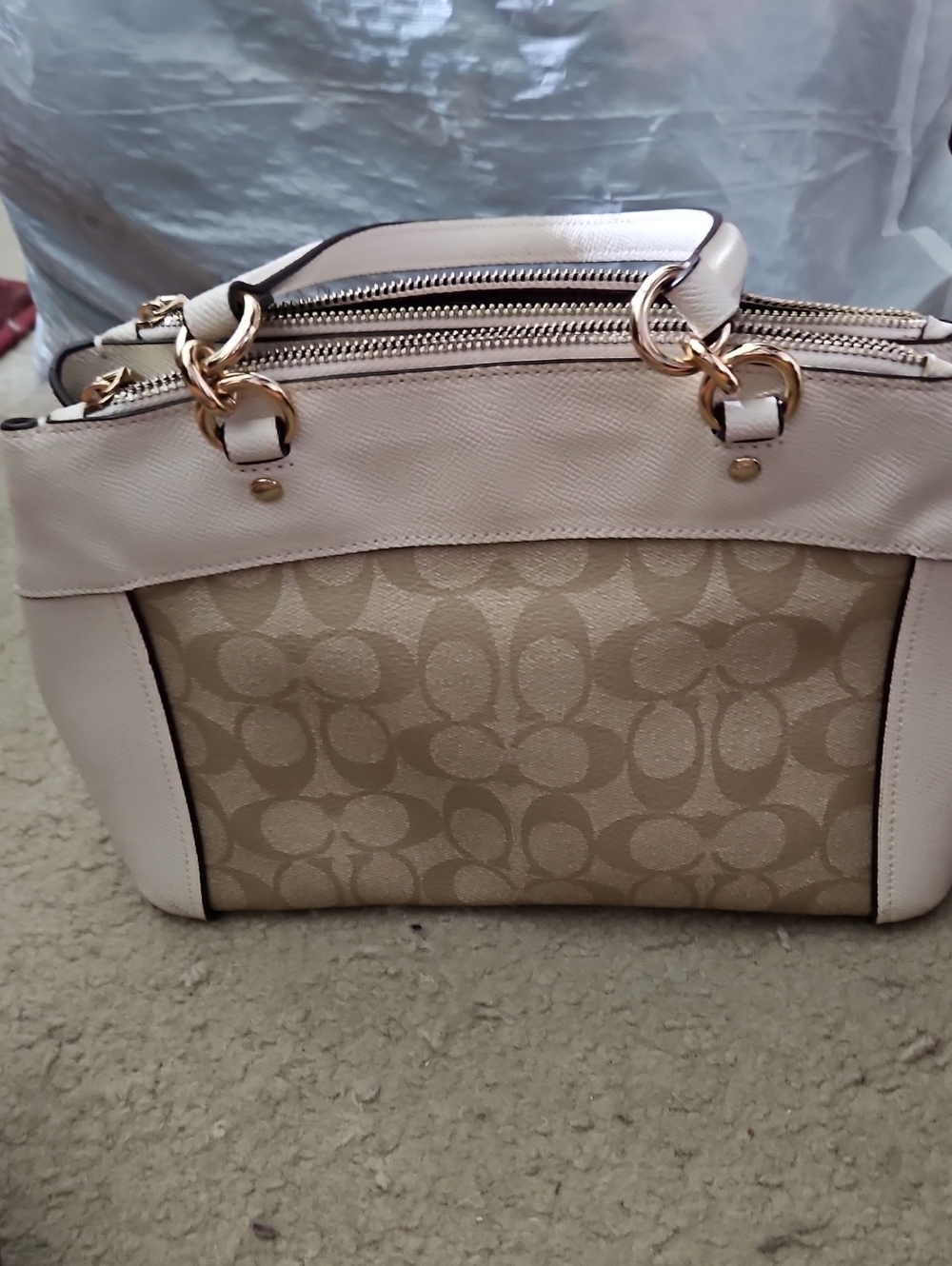 Coach Two-Tone Signature Satchel in Beige and Cream - Picture 2 of 12